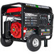 A DuroStar portable generator with a red engine on a white background.