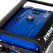 A blue and black DuroMax portable power generator with a wheel kit.
