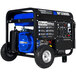 A DuroMax portable generator with a blue tank and wheel kit.