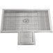 An Eagle Group water tempering system with stainless steel grating over a metal floor drain.