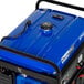 A close up of a blue DuroMax portable generator on a white background.