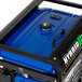 A blue and black DuroMax portable generator with a wheel kit.