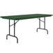 A green rectangular Correll folding table with black legs.