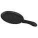 A black pan with a San Jamar black silicone handle holder.