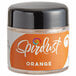 A small plastic container of Spirdust with an orange label and black lid.