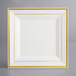 A white square Visions plastic plate with gold trim.