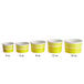 A row of yellow Choice paper cups with white lids.