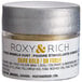 A silver container of Roxy & Rich Dark Gold Sparkle Dust with a silver lid.