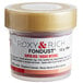 A plastic container of Roxy & Rich Super Red Fondust with a label.