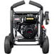 A black Simpson gas powered pressure washer with wheels.