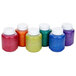 A group of six Crayola Washable Glitter Project Paint bottles in different colors.