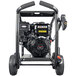 A black Simpson gas powered pressure washer with wheels.