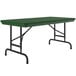 A green rectangular Correll folding table with black pedestal legs.