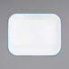 A white enamelware roasting pan with a turquoise rim.