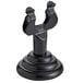 An American Metalcraft black metal low profile harp card holder with a round base.