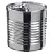 A Solia silver plastic tin can with a lid.