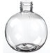 A clear plastic round bottle with a lid.