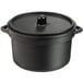 A Solia black plastic mini cooking pot with a lid.