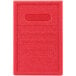 A red rectangular Cambro lid with text on it.