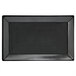 A black rectangular Front of the House Spiral Ink porcelain plate with a square pattern.