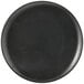 A Front of the House semi-matte black porcelain plate with a spiral pattern.