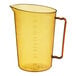 A yellow Cambro plastic measuring cup with a handle.