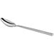 An Acopa Phoenix stainless steel dinner/dessert spoon with a long silver handle.