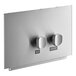 A silver panel with two knobs on it.