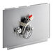 A silver metal panel with wires and a black and white cable.