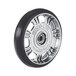 The wheel of a Wesco Industrial Products Cobra-Lite hand truck with a black rim and silver spokes.