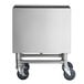 A stainless steel Regency portable ice bin with black wheels.