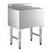 An underbar stainless steel ice bin with a sliding lid, bottle holders, and a built-in cold plate.
