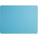 A blue rectangular cutting board with a white logo.