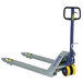 A Wesco pallet truck with yellow wheels.