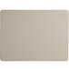 A white rectangular cutting board with a circle and text.