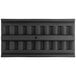 A black plastic display base with six compartments and holes in it.
