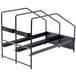 A black metal rack with two shelves.