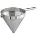 A metal Choice fine china cap strainer with a handle.