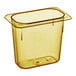 A Cambro amber plastic food pan with a lid.