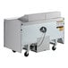 A large white Delfield refrigerated sandwich prep table with wheels.
