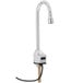 A T&S chrome hands-free sensor faucet with a gooseneck spout and cord.