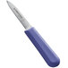 A Dexter-Russell purple paring knife with a blue blade.