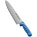 A Dexter-Russell Sani-Safe chef knife with a blue handle.