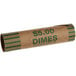 A cardboard tube of dimes with green and white text that reads "$5"