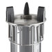 A stainless steel Delfield drop in dish dispenser with black handles.