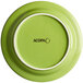 A green Acopa Capri stoneware plate with a white rim.