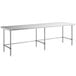 A Regency stainless steel open base work table with a long rectangular top.