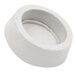 A close-up of a white rubber sink stopper with a hole in it.