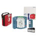 A red Philips HeartStart AED kit bag with a white and blue label.