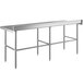 A Regency stainless steel open base work table with two legs.